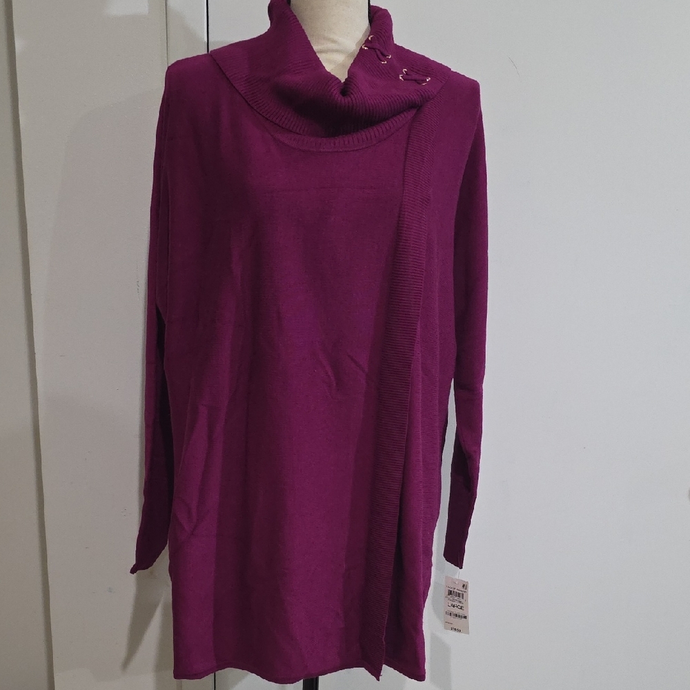 JM Collection Deep Pink Cowl Neck Sweater